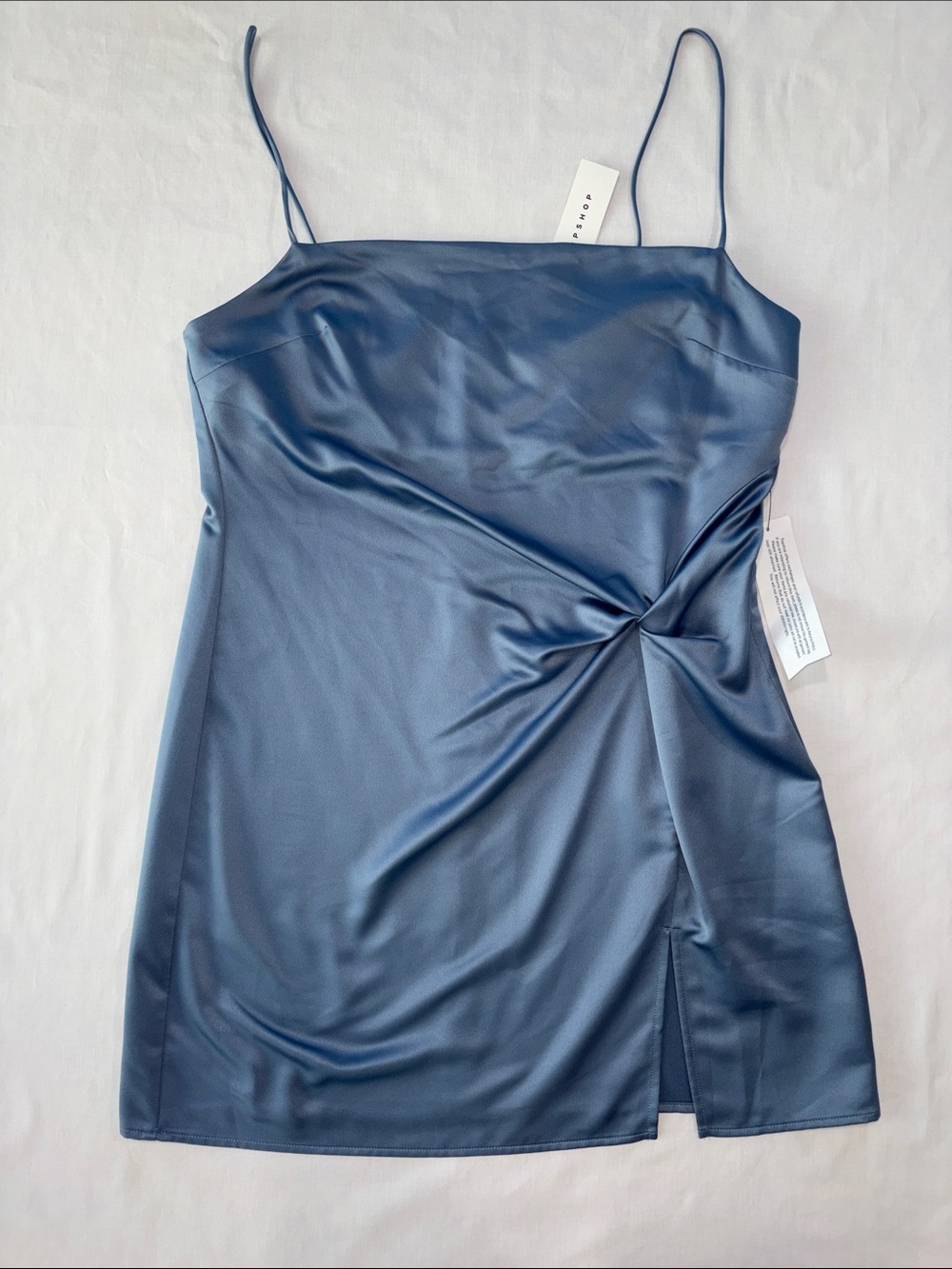 Topshop Satin Slip Dress in Steel Blue